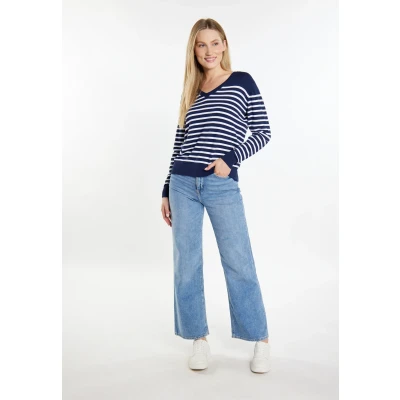 Afbeelding van DREIMASTER Maritim Dames Gebreide Trui L / Marine Wit 80% Viscose 20% Polyamide