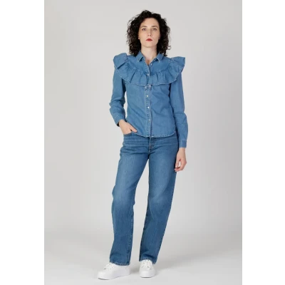Afbeelding van ONLY Onlindigo LIFE LS Frill DB QYT 15297988 Overhemdblouse, Dames, Maat: Small, Denim