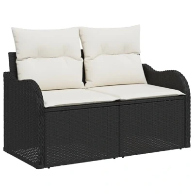 Afbeelding van vidaXL 8 Delige Tuin Sofa Set met Kussens Zwart Poly Rattan, 2 Zitter Opbergruimte &amp; Rattan