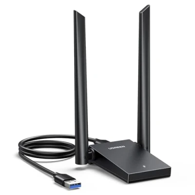 Afbeelding van UGREEN AX1800 USB WLAN stick adapter WiFi 6 3.0 voor pc Dubbele 5dBi antennes met ingebouwde driver, super muurpenetratie en dual band (5GHz/2.4GHz) Windows 10/11.