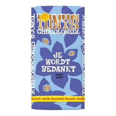 Afbeelding van Tony&#039;s Chocolonely Reep Gifting Bedankt Melk Karamel Buiscuit 180 Gr