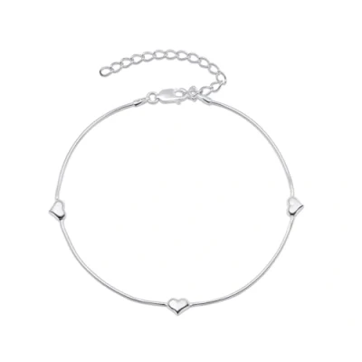 Afbeelding van Amberta Italiaanse Enkelband van Sterling Zilver voor Dames 925 Verstelbare Enkelbandjes met Kralen en Hartje Zomer Sieraden: Hart Slang