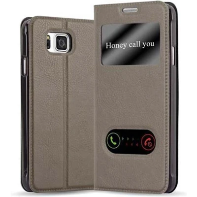 Afbeelding van Cadorabo Hoesje geschikt voor Samsung Galaxy ALPHA in STEEN BRUIN Beschermhoes met magnetische sluiting, standfunctie en 2 kijkvensters Book Case Cover Etui
