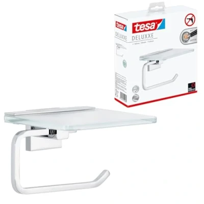 Afbeelding van tesa® Deluxxe toiletrolhouder, zelfklevend, verchroomd, prachtig ontwerp, 100% roestvrij, 140 mm x 165 101