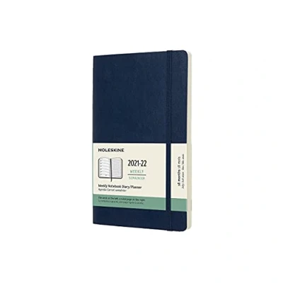 Afbeelding van Moleskine 18 maanden weekplanner/afsprakenplanner, agenda 2021/2022, weeknotitieboek met zachte omslag en elastische sluiting, formaat large/A5 13 x 21 cm, kleur saffierBlauw, 608 pagina&#039;s,saffier