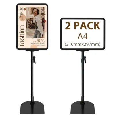 Afbeelding van Newzealkids 2 stuks A4 displaystandaard, verstelbare posterstandaard, herbruikbare bordhouder voor reclame zakelijk menu, standaards displayhouder verticale en horizontale weergave