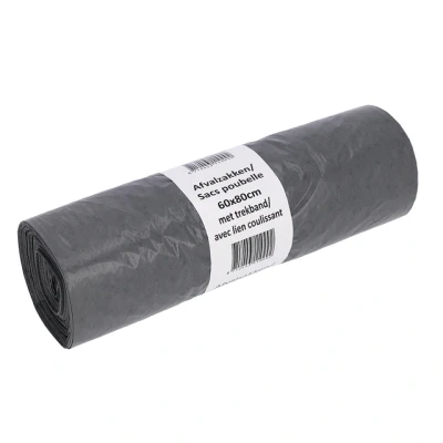 Afbeelding van 10x Afvalzak Cleaninq 60x80cm LDPE recycled T30 60L met trekband grijs