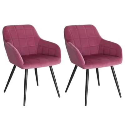 Afbeelding van WOLTU Set van 2 eetkamerstoelen met armleuningen, woonkamerstoel metalen frame en fluwelen zitting, bordeauxrood BH93bd