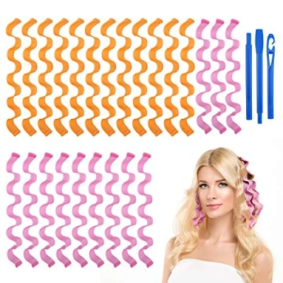 Afbeelding van URAQT haarkrulspelden voor lang haar, 24 stks 45 cm haarrollers golfkrullen, geen warmte stylingset met stylinghaken, gezond doe het zelf kapsel dames meisjes