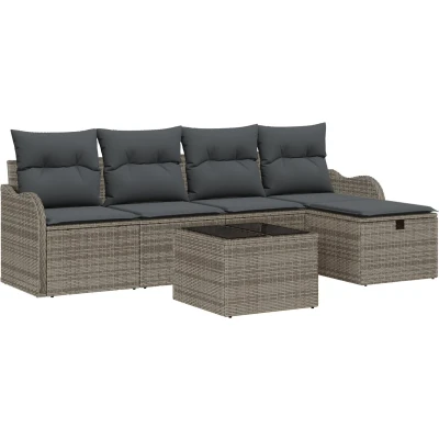 Afbeelding van vidaXL 6 delige tuinsofa set met kussens grijs poly rattan