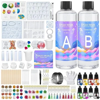 Afbeelding van YUTUY Epoxyhars kit,Epoxyhars Craft Kit,500 ml Hars gietset met Accessoires,voor doe het zelf Halskettingen,met Maatbeker,Oorbellen