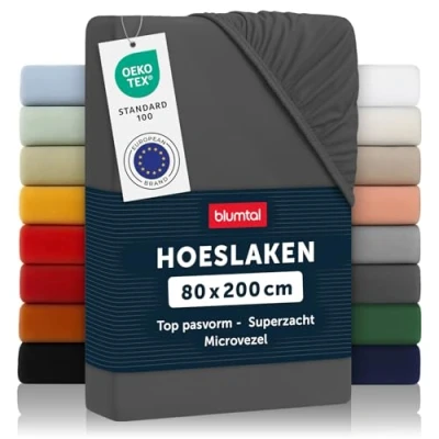 Afbeelding van Blumtal Hoeslaken Microvezel 80 x 200 cm Oeko Tex gecertificeerd tot 25 Matrashoogte Antraciet