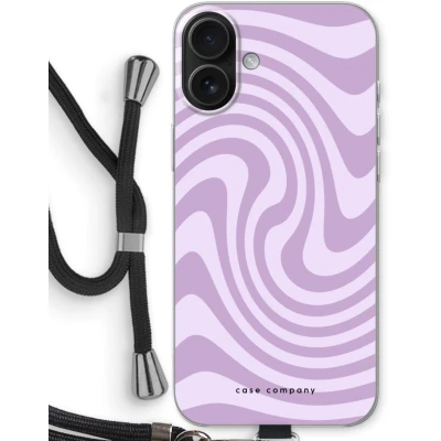 Afbeelding van Case Company® hoesje met Koord geschikt voor iPhone 16 Plus Swirl Paars Telefoonhoesje Zwart Bescherming aan alle Kanten en Over de Schermrand