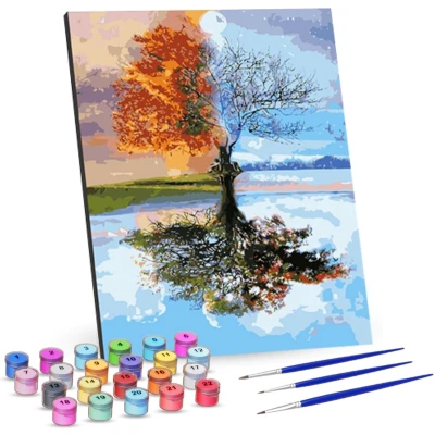 Afbeelding van Rubye® Schilderen Op Nummer Volwassenen Vier Seizoenen Met Canvas Schildersdoek en Penselen 40x50cm