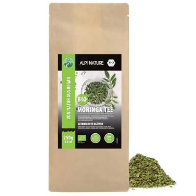 Afbeelding van Alpi Nature bio moringa (250G) laat gedroogd moringate van gecontroleerde organische teelt morerende bladeren gesneden 100% natuurlijke thee zonder additieven