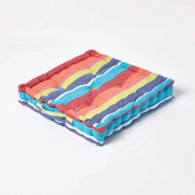 Afbeelding van Homescapes Vloerkussen wit katoenen hoes Veelkleurige strepen 40x40 cm