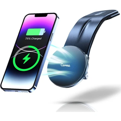 Afbeelding van CarMe Telefoonhouders Auto Geschikt voor Magsafe iPhone 12/13/14/15/16 Buigbaar Telefoonhouder met Draadloze Oplader Autohouder Magnetisch Zwart