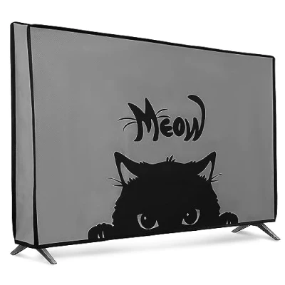 Afbeelding van kwmobile hoes geschikt voor 32&quot; TV Beschermhoes televisie Schermafdekking in grijs / zwart Kat Meow design