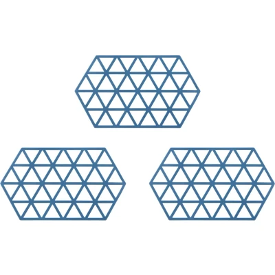 Afbeelding van Krumble Siliconen pannenonderzetter Hexagon lang Blauw Set van 3