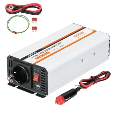 Afbeelding van OUBOTEK Inverter 500 W/1000 W, spanningsomvormer 12 V naar 230 zuivere sinus, autospanningsomvormer met USB aansluiting en EU stopcontacten, voor camper, auto, zonne energie