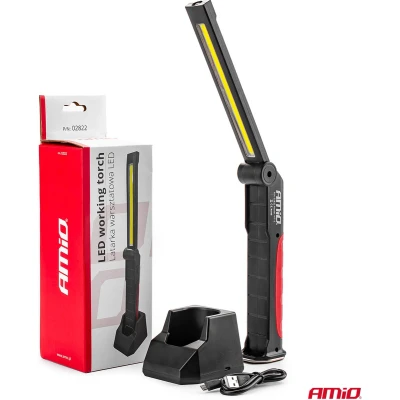 Afbeelding van AMiO Magnetische Werklamp Inspectie Auto Zaklamp met Draadloze Lader Rood Zwart