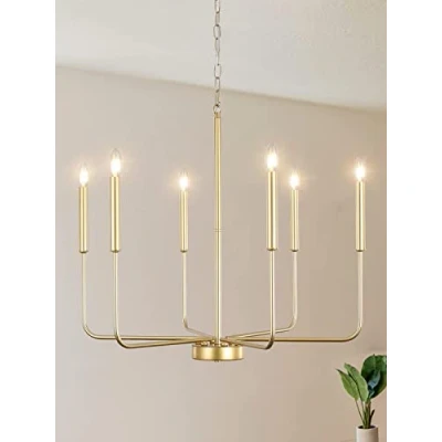 Afbeelding van WayLuoung Gouden Kroonluchter Verlichtingsarmaturen Plafond 6 Licht Opknoping Moderne Boerderij voor Eetkamer, Kaars Hanglamp Keuken Eiland Woonkamer Foyer Slaapkamer