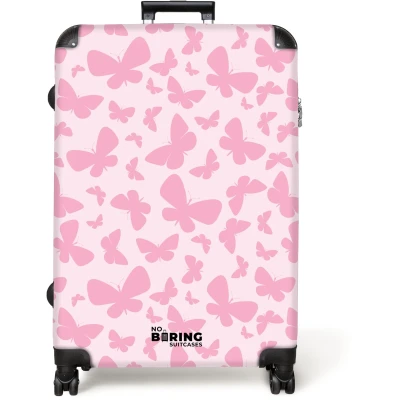Afbeelding van NoBoringSuitcases.com® Koffer groot Reiskoffer lichtgewicht Roze vlinders Rolkoffer met 4 wielen Grote trolley XL 98 liter bagage