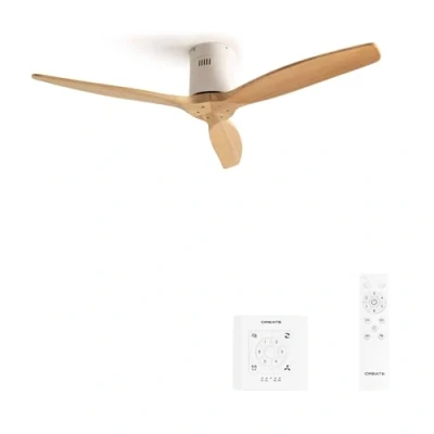 Afbeelding van CREATE Plafondventilator 40W silent Ø132 cm Met Wandregelaar Afstandsbediening 6 Snelheden Timer Zomer/Winter functie Naturel Hout WIND CALM