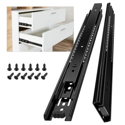 Afbeelding van 1 paar metalen stalen ladekogellagers glijbanen, 3 vouwen volledige uitbreiding, zijbevestiging, zware lading 45 kg (2 pack) 18 inch(450mm) Kleur: wit