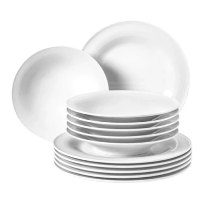 Afbeelding van SELTMANN WEIDEN Tafelservies 12 delig BT Beat Vorm: Rond met ribbelreliëf moderne stijl wit