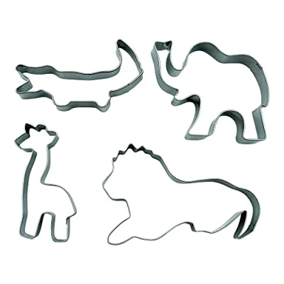 Afbeelding van BekkiB 880604 set van 4 &quot;dieren&quot; uitsteekvormen leeuw, olifant, giraf, krokodil roestvrij staal in de vorm exotische dierdieren