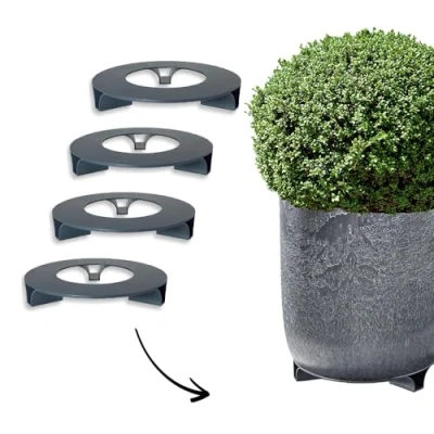 Afbeelding van terraced® Set van 4 bloempotonderzetters kleur: antraciet rond 27 cm diameter onderzetter bloempot gerecycled materiaal Made in Germany