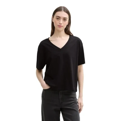 Afbeelding van TOM Tailor Denim BOXY V NECK Tshirt basic, Dames, Maat: Large, Deep black