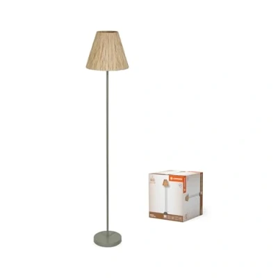 Afbeelding van LEDVANCE green brown Decor Raffia floor luminaire made of bast and metal, E27, 1600 mm height, lampshade recycled material, sustainable thanks to replaceable light source, simple installation