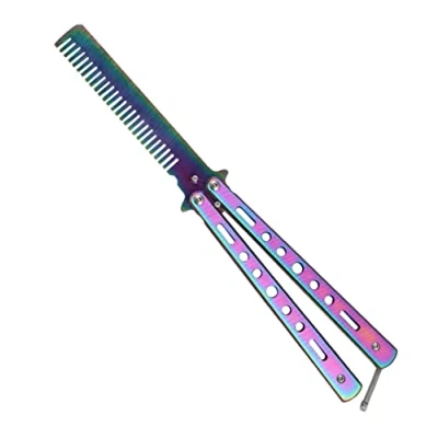 Afbeelding van MAKIE Vlinderkam, ongeslepen metalen mes, roestvrijstalen kam, vouwmes, trainingsvlindermes, Balisong gereedschapskam, niet scherp veilige vlindermessentrainer