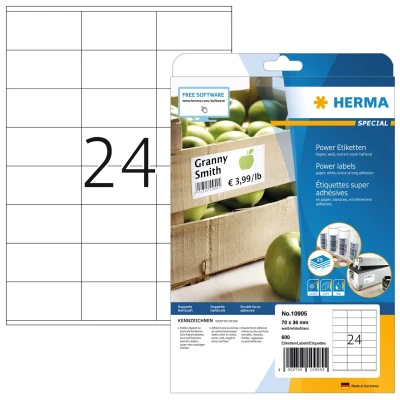 Afbeelding van Herma 10905 Universele etiketten 70 x 36 mm Papier Wit 600 stuk(s) Permanent hechtend Inkjet, Laser (zwart/wit), (kleur), Kopiëren