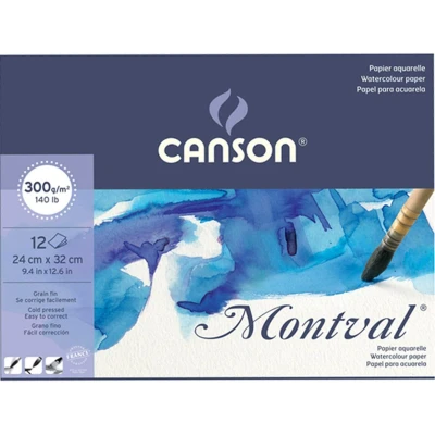 Afbeelding van Montval Aquarelpapier, Wit Met Fijne Korrel 300 G/m², Ft 24 X 32 Cm, Blok 12 Vellen Aquarelblok