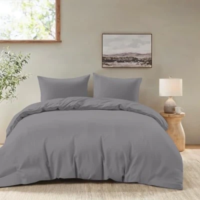 Afbeelding van Dreamzie Dekbedovertrek 240x220 cm met 2 kussenslopen 50x70 Antraciet volwassen bedset van 100 procent microvezel gecertificeerd vrij chemicaliën (Oeko TEX)