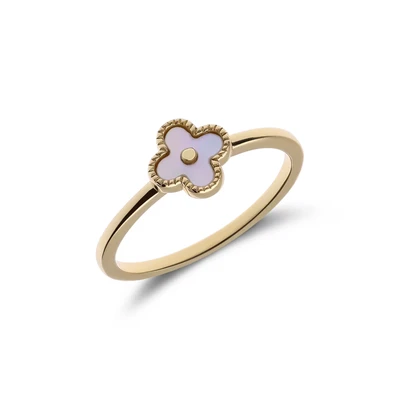Afbeelding van Lucardi Dames Zilveren goldplated Ring klaver parelmoer 925 Zilver Goudkleurig 16 / 50 mm