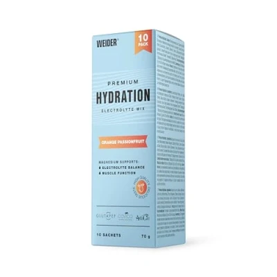 Afbeelding van Weider Premium Hydration Verfrissende elektrolytendrank met kokoswaterpoeder Suikervrij, Vegan Na sport of bij een kat 10 porties Oranje Maracuja