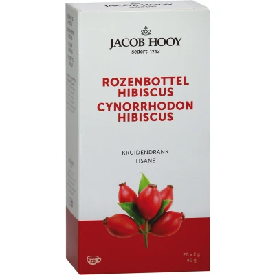 Afbeelding van Jacob Hooy Rozenbottel Hibiscus Thee Zakjes, 20 stuks