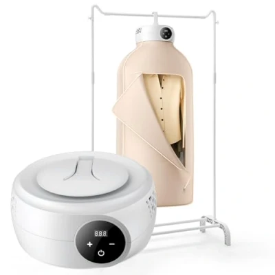 Afbeelding van VEVOR Draagbare elektrische wasdroger, 600 W, droogrek met droogzak, PTC verwarming en led display, opvouwbaar 5 uur timer voor woning, slaapzaal, camper of hotel