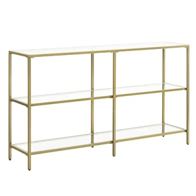 Afbeelding van VASAGLE consoletafel, haltafel, 3 niveaus, bijzettafel, legplanken van gehard glas, 130 x 30 73,3 cm, metalen frame, modern, voor hal, woonkamer, slaapkamer, goudkleurig LGT024A01