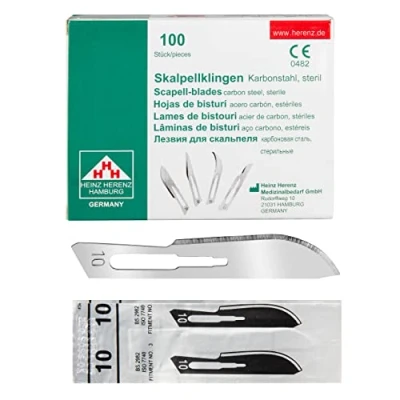 Afbeelding van Shehadeh 100 stuks scalpelmesjes figuur 10 voor scalpelhouder nr. 3 afzonderlijk steriel verpakt