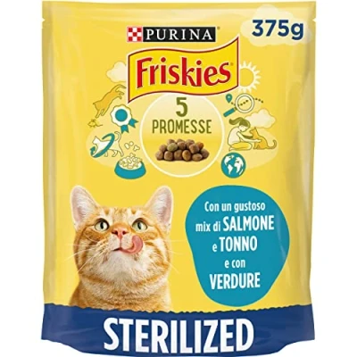 Afbeelding van Purina Friskies Droogvoer voor katten, gesteriliseerd met zalm, tonijn en groenten, 12 verpakkingen à 375 g