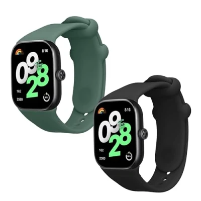 Afbeelding van kwmobile 2x horlogebandjes geschikt voor Xiaomi Redmi Watch 4 bandje Smartwatch bandjes van TPU Activity tracker horloge band in zwart / donkergroen