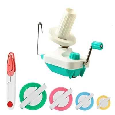 Afbeelding van Garen Ball Winder, Weven WinderNaald Craft Winder Handbediend Stevig met Metalen Handvat en Tafelblad Klem, 4 Size Pom Makers+1PS Schaar