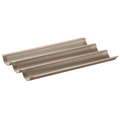 Afbeelding van Zenker 3 delige baguetteplaat, geperforeerde bakvorm voor knapperige baguettes, antiaanbaklaag voorkomt opplakken, hittebestendig tot +230 C, 38,5 x 25 cm