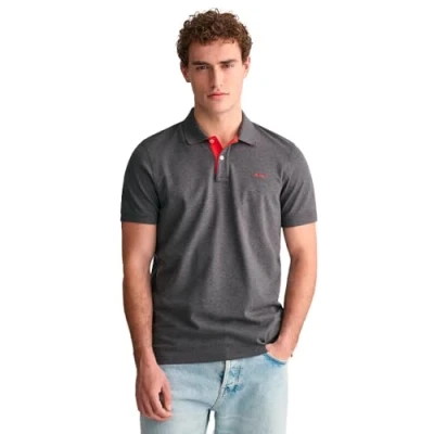 Afbeelding van GANT Contrast Poloshirt, Heren, Maat: Large, Antracit melange