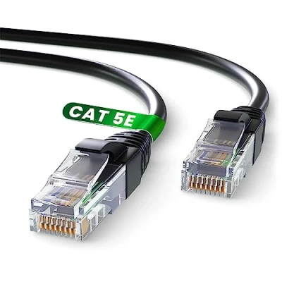 Afbeelding van Mr. Tronic Cat5E Ethernet Cable 5m, High Speed LAN Netwerk Cat 5E Kabel Voor Snelle Internetverbinding Rj45 Connector Netwerkkabel, UTP Cat5 AWG24 CCA Patchkabel (5 Meter, Zwart)
